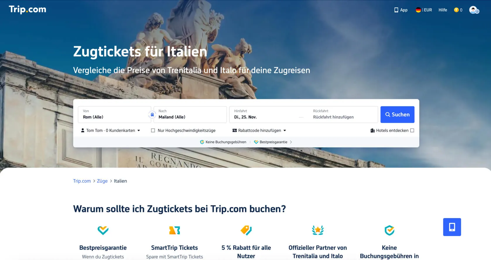 So kaufst du Zugtickets bei Trip.com