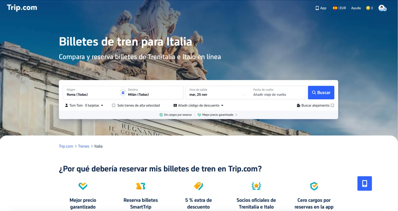 Cómo comprar billetes de tren con Trip.com