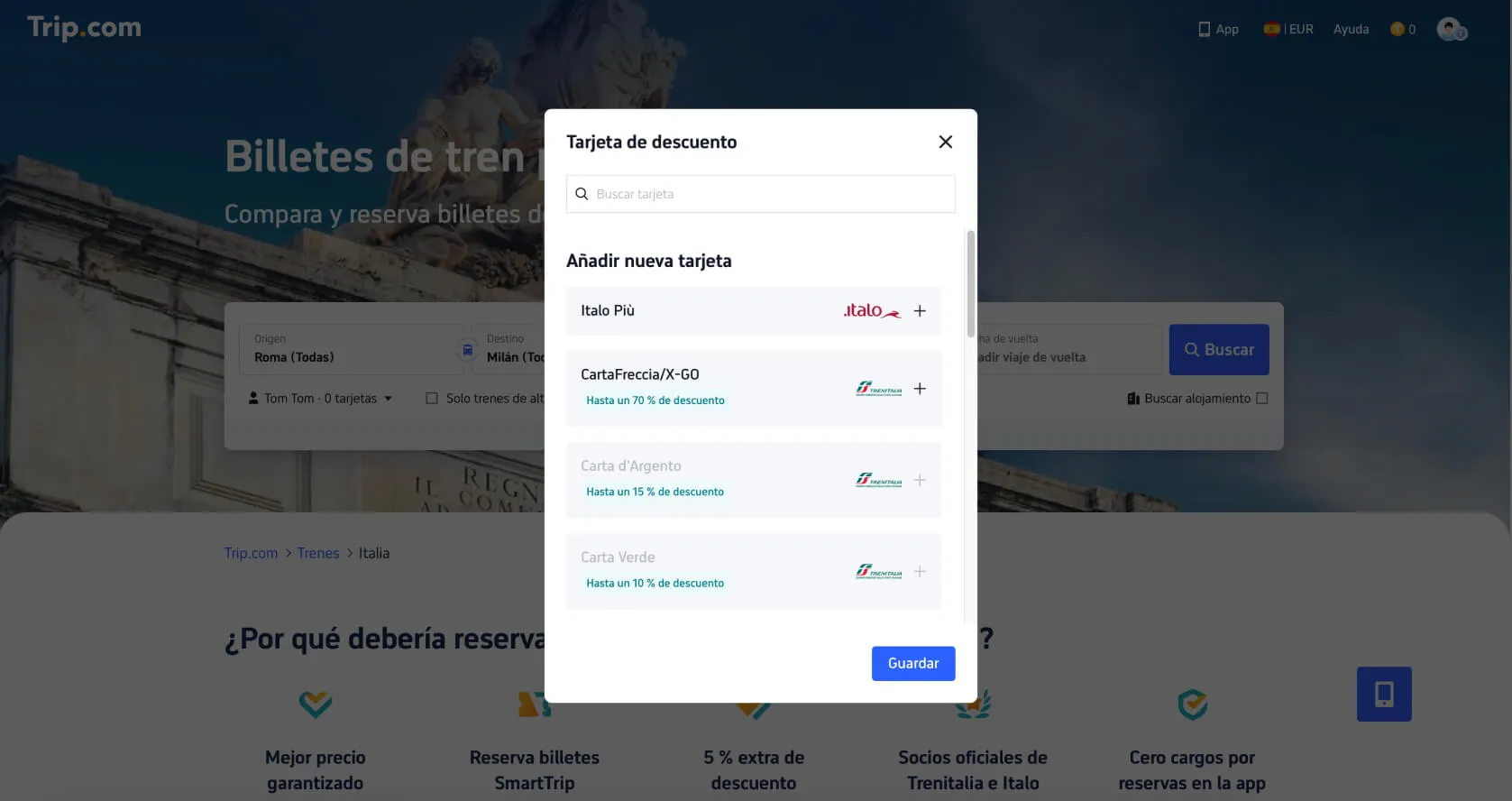 Cómo comprar billetes de tren con Trip.com