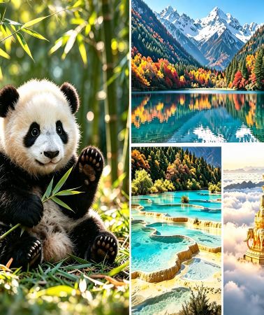 8D7N • Sichuan autumn & winter panorama tour: See pandas · Jiuzhaigou's colorful forests · Huanglong travertine pools · Leshan Giant Buddha · Mount Emei. Stay at IHG international chain hotels: Optional InterContinental Jiuzhai Paradise upgrade with VIP waiting lounge & gaiwan tea experience