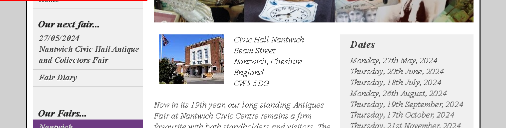 2024 年 Nantwich Civic Hall 古董和收藏家博覽會