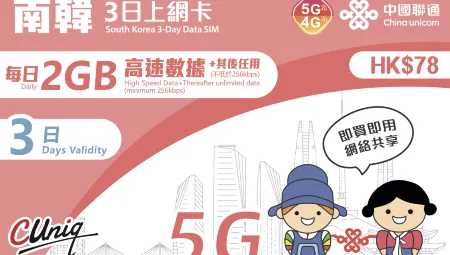 快閃追星必備!!【eSIM】中國聯通 | 南韓3日上網卡 (每日 2GB FUP) | 旅遊儲值卡 | 數據卡