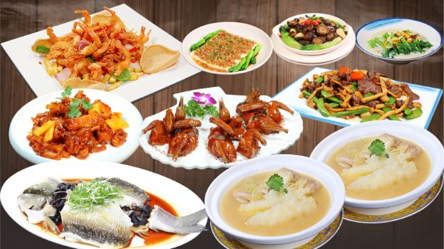 (位上)鮮翅湯雲吞煲大花膠+琉璃石岐脆皮乳鴿宴