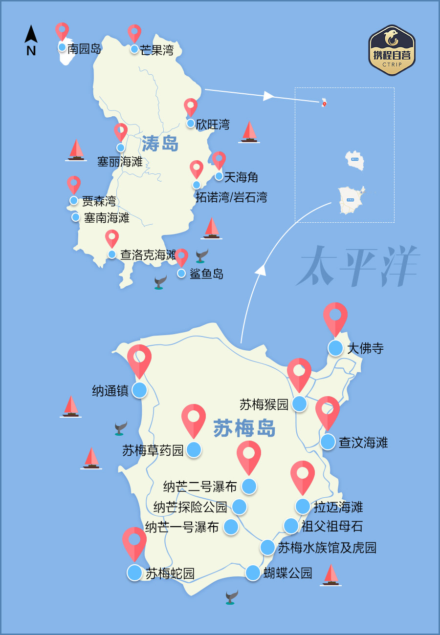 苏梅岛景点分布及离岛位置苏梅岛地理位置俯瞰暹罗湾神秘,掩映在椰林