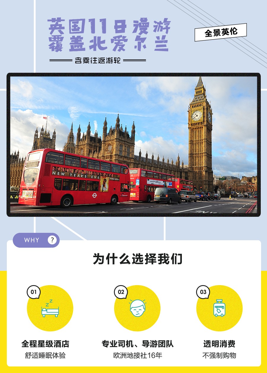 英国英格兰+苏格兰+北爱尔兰12日11晚半自助