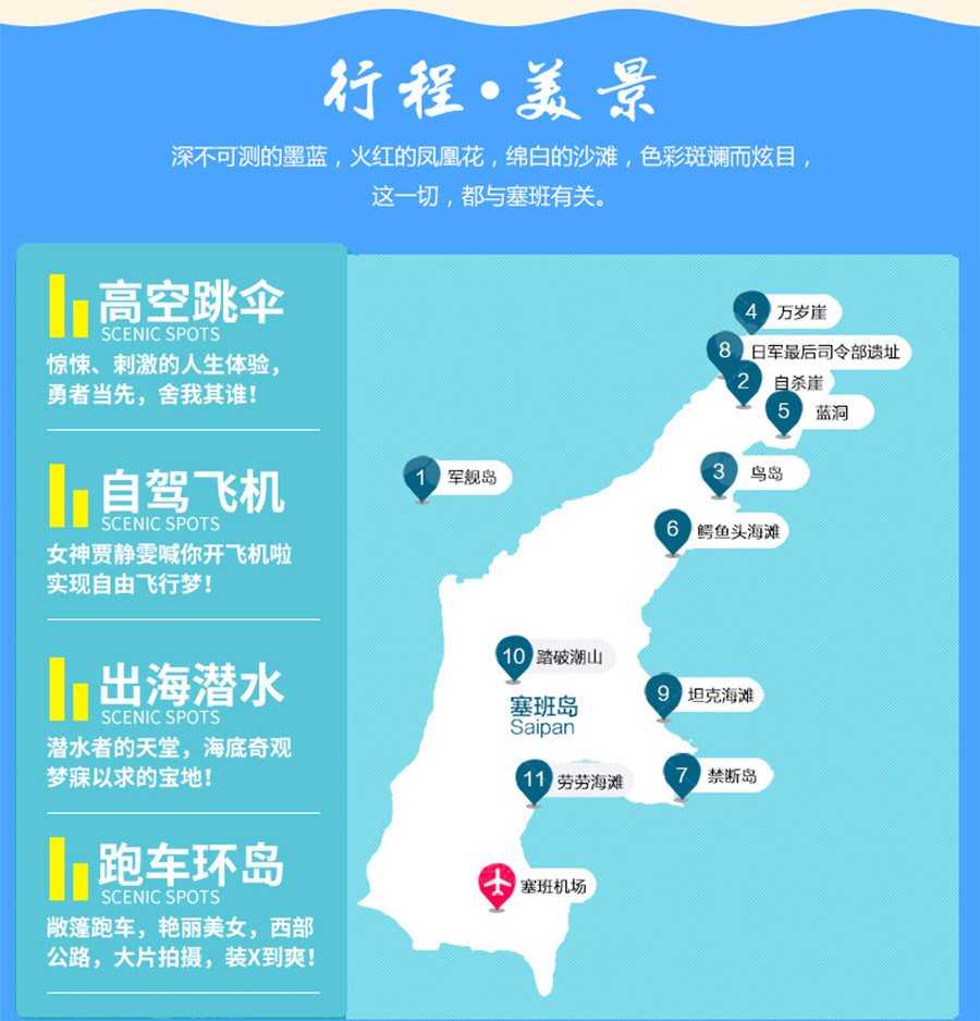 美国塞班岛5日4晚半自助游·免签纯玩!直飞+赠