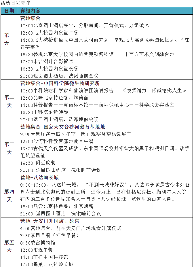 2018携手中国科学院科普夏令营5晚6天 ---北京