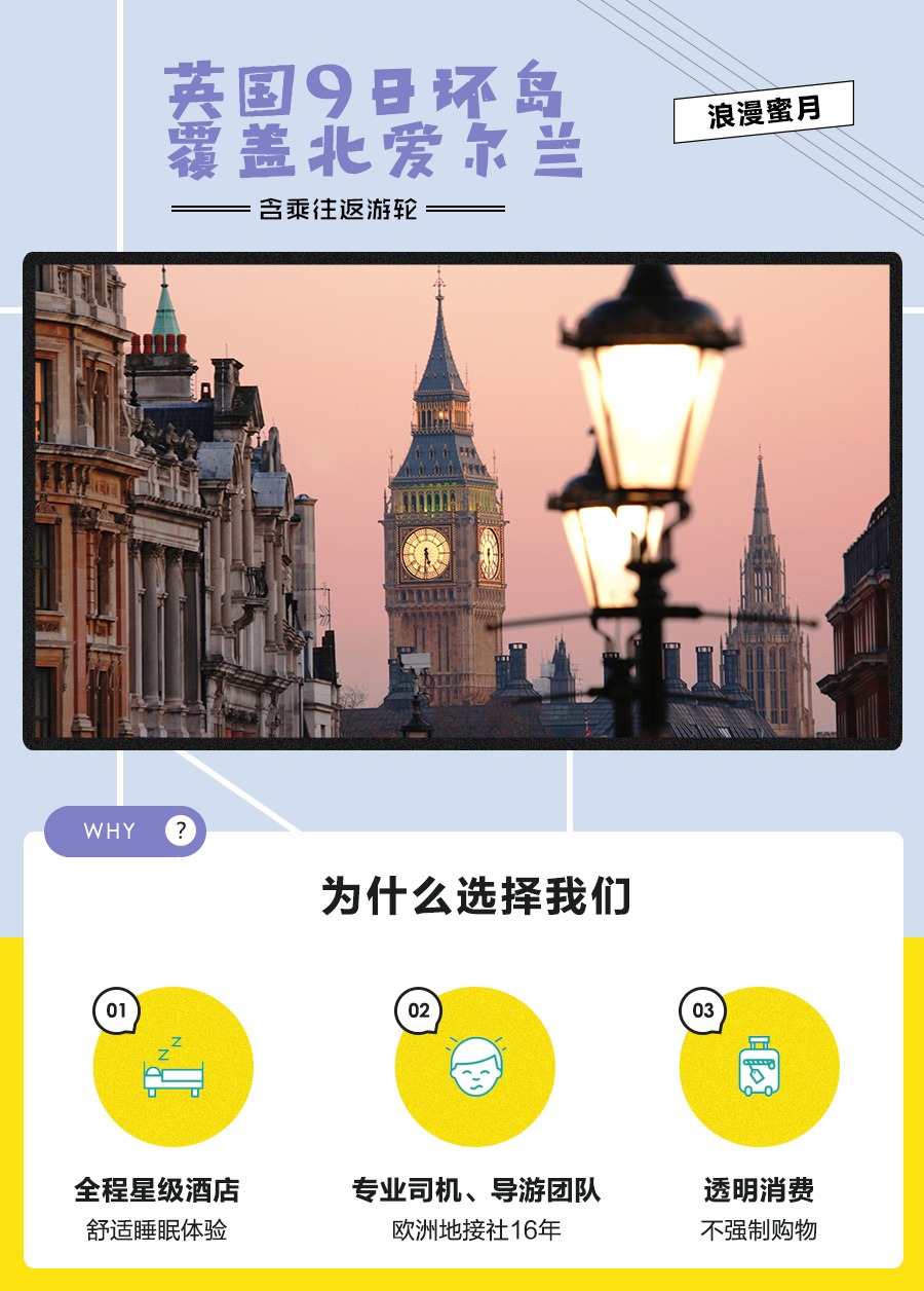 英国英格兰+苏格兰+北爱尔兰9日8晚跟团游(3